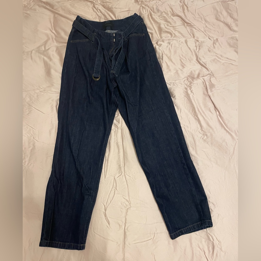 Uniqlo dark denim with a belt